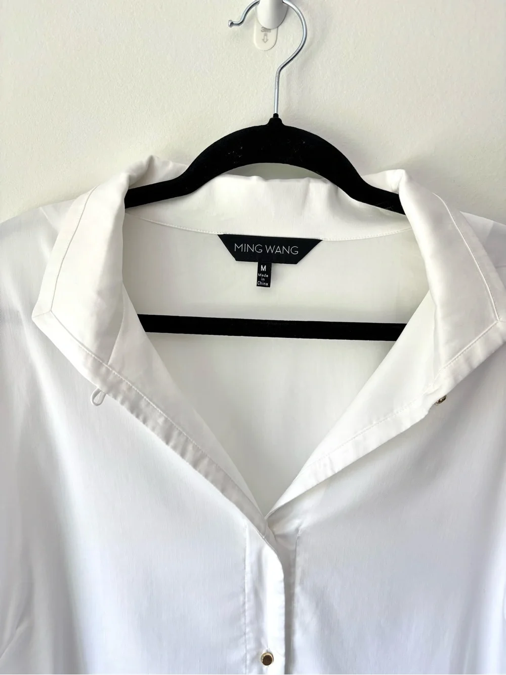 Ming Wang White Sheer Button Down Blouse Gold Grommet Eyelet Quiet Luxury